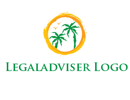trees and birds in round travel logo