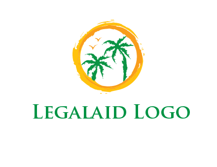 trees and birds in round travel logo
