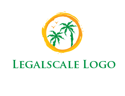 trees and birds in round travel logo