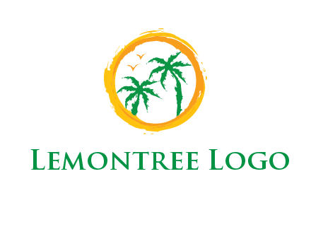 trees and birds in round travel logo