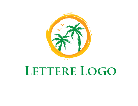 trees and birds in round travel logo