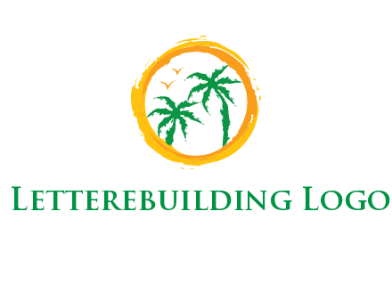 trees and birds in round travel logo