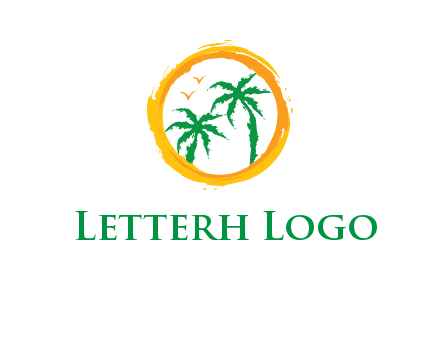 trees and birds in round travel logo