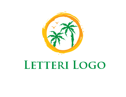 trees and birds in round travel logo