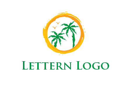 trees and birds in round travel logo
