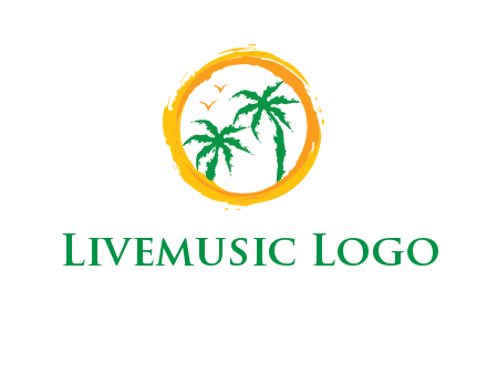 trees and birds in round travel logo