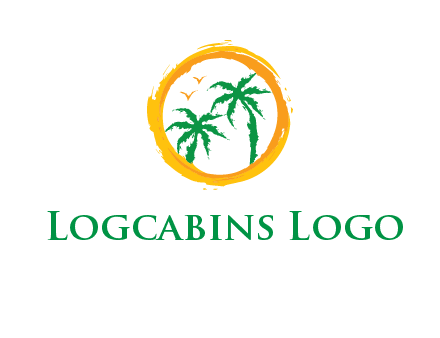 trees and birds in round travel logo