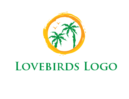 trees and birds in round travel logo