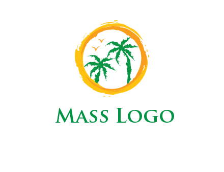 trees and birds in round travel logo