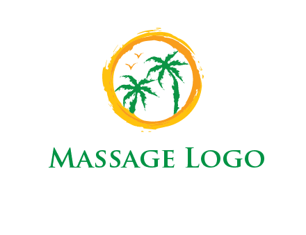trees and birds in round travel logo