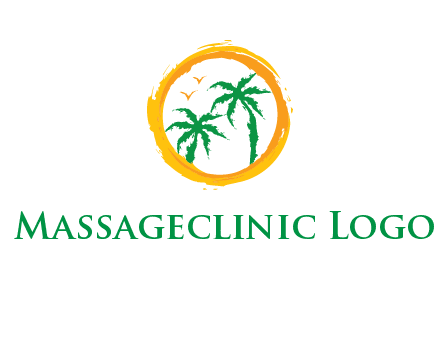 trees and birds in round travel logo