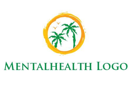trees and birds in round travel logo