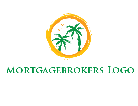 trees and birds in round travel logo