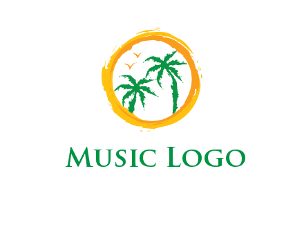trees and birds in round travel logo