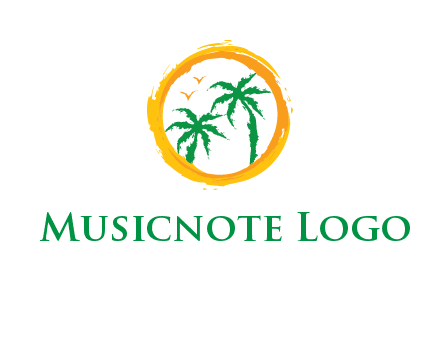 trees and birds in round travel logo