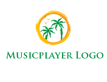trees and birds in round travel logo