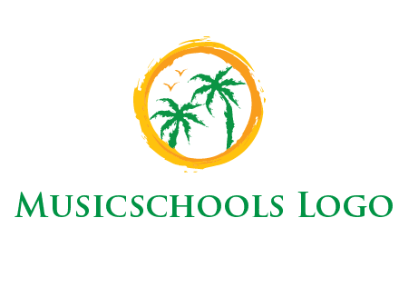 trees and birds in round travel logo