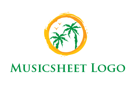 trees and birds in round travel logo