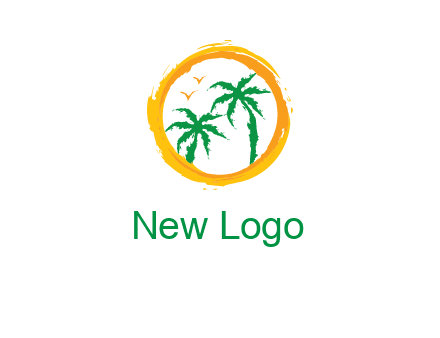 trees and birds in round travel logo