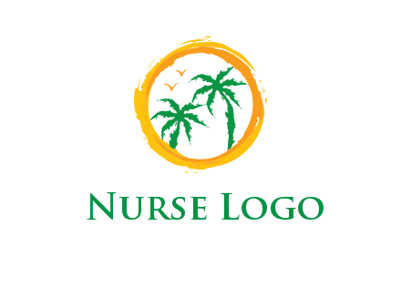 trees and birds in round travel logo