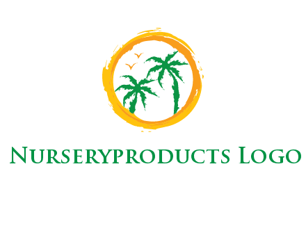 trees and birds in round travel logo