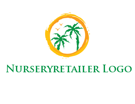 trees and birds in round travel logo