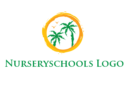 trees and birds in round travel logo