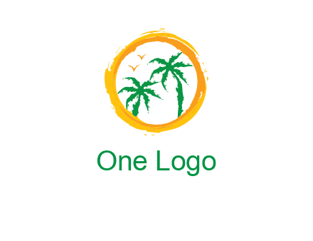 trees and birds in round travel logo