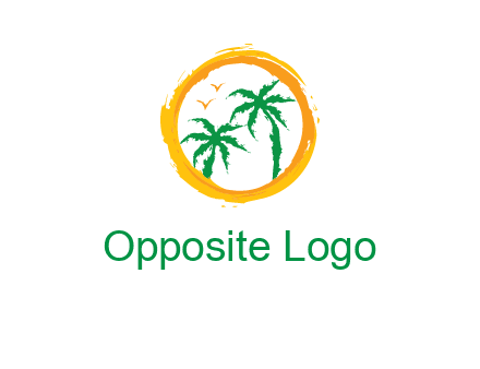 trees and birds in round travel logo