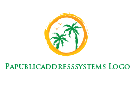 trees and birds in round travel logo