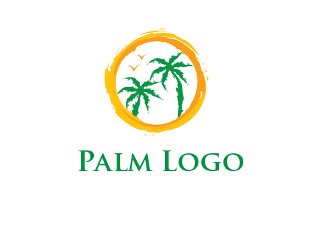 trees and birds in round travel logo
