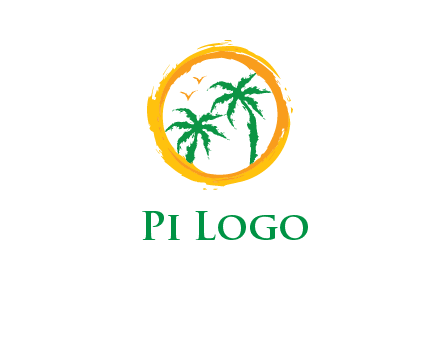 trees and birds in round travel logo