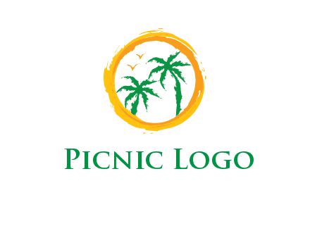 trees and birds in round travel logo