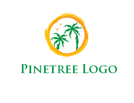 trees and birds in round travel logo
