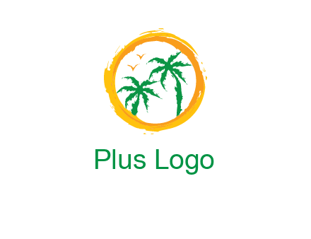 trees and birds in round travel logo