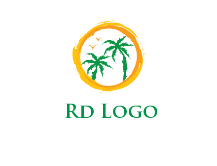 trees and birds in round travel logo