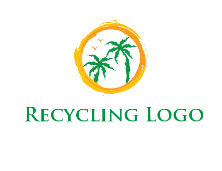 trees and birds in round travel logo