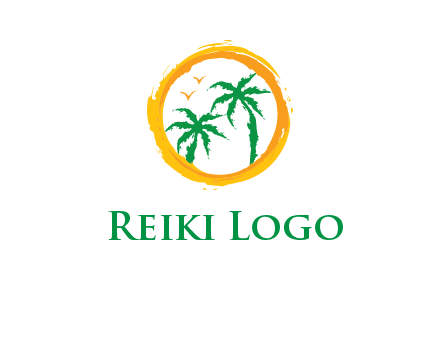 trees and birds in round travel logo