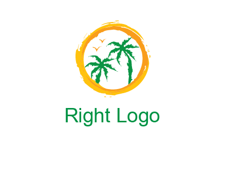 trees and birds in round travel logo