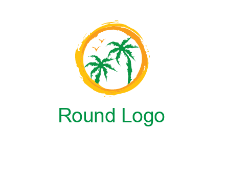 trees and birds in round travel logo