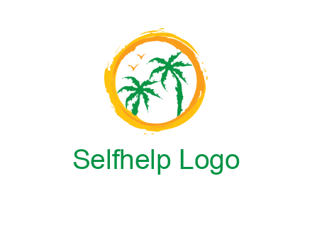 trees and birds in round travel logo