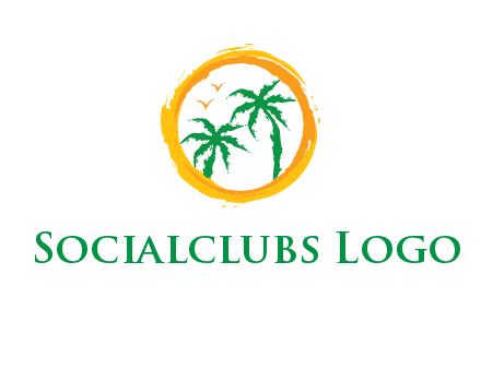trees and birds in round travel logo