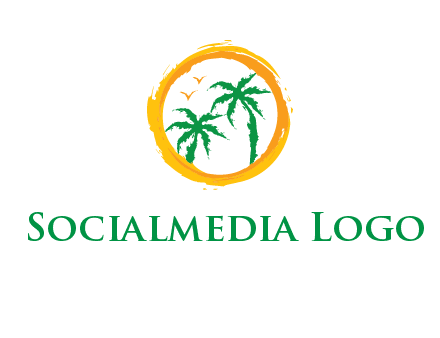 trees and birds in round travel logo
