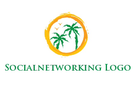 trees and birds in round travel logo