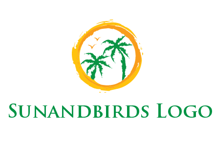 trees and birds in round travel logo