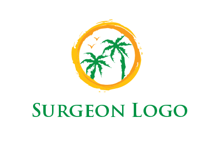 trees and birds in round travel logo