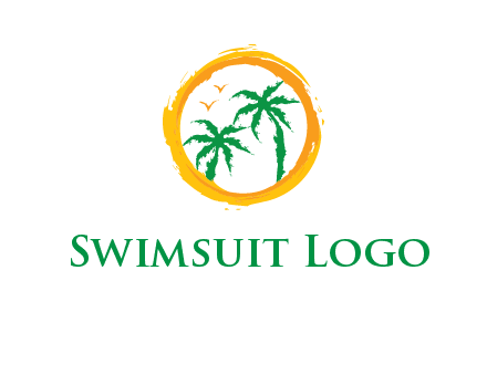 trees and birds in round travel logo