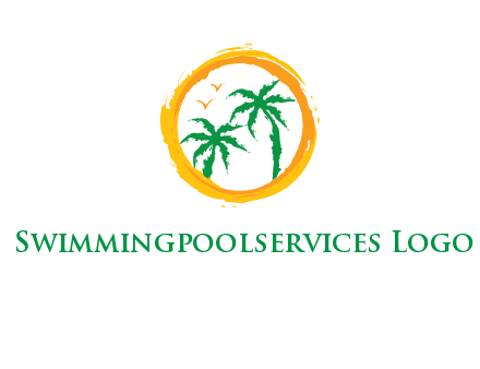 trees and birds in round travel logo