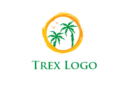 trees and birds in round travel logo