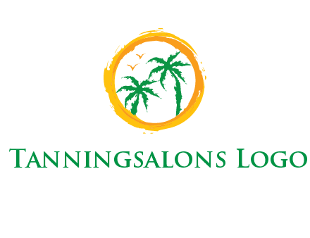 trees and birds in round travel logo